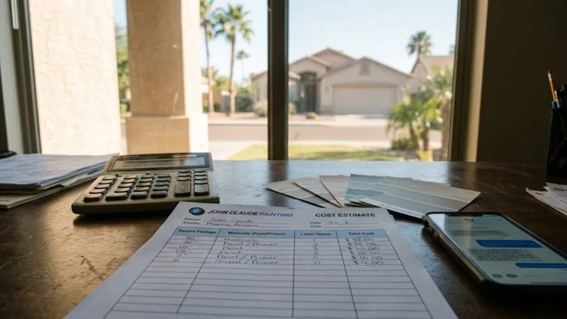 Exterior painting cost estimate worksheet on a Melbourne homeowner's table