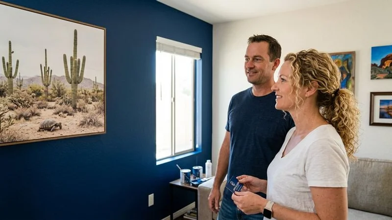 Deep navy feature wall in a modern Melbourne living room